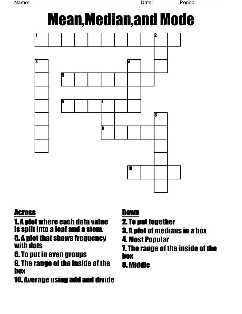 Mean Median and Mode Crossword WordMint