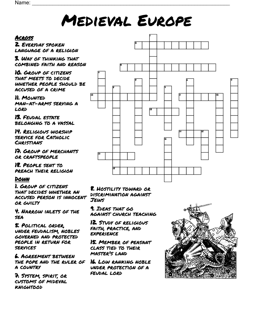 Medieval Feudal System Crossword Puzzle WordMint