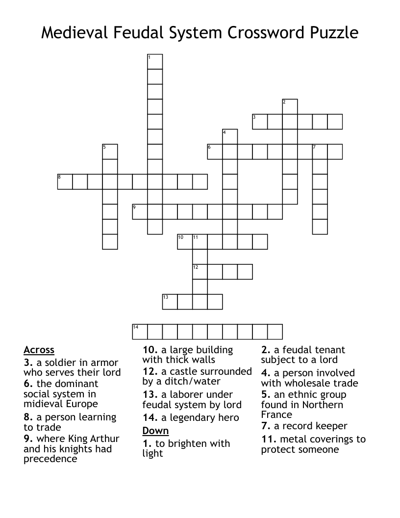 Medieval Feudal System Crossword Puzzle WordMint