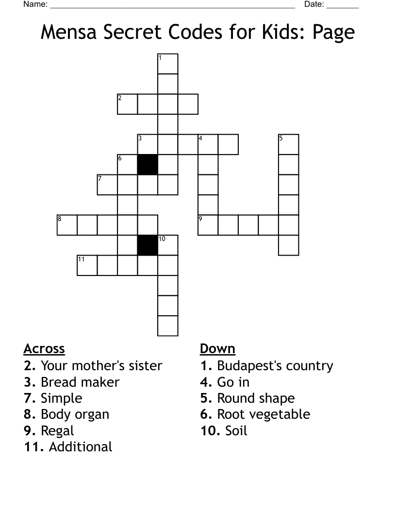 Mensa Secret Codes For Kids Page Crossword WordMint
