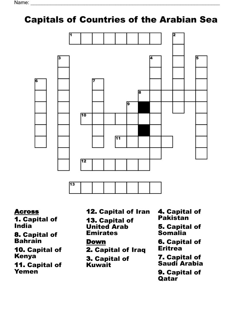 Middle East Capitals Worksheet WordMint
