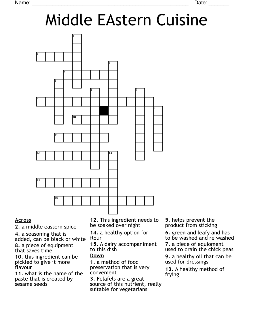 Middle EAstern Cuisine Crossword WordMint