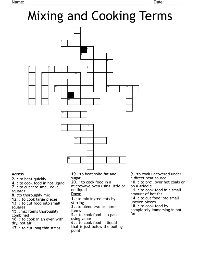 Mixing And Cooking Terms Crossword WordMint