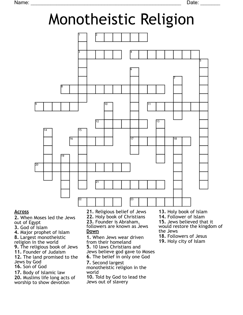 Monotheistic Religion Crossword WordMint