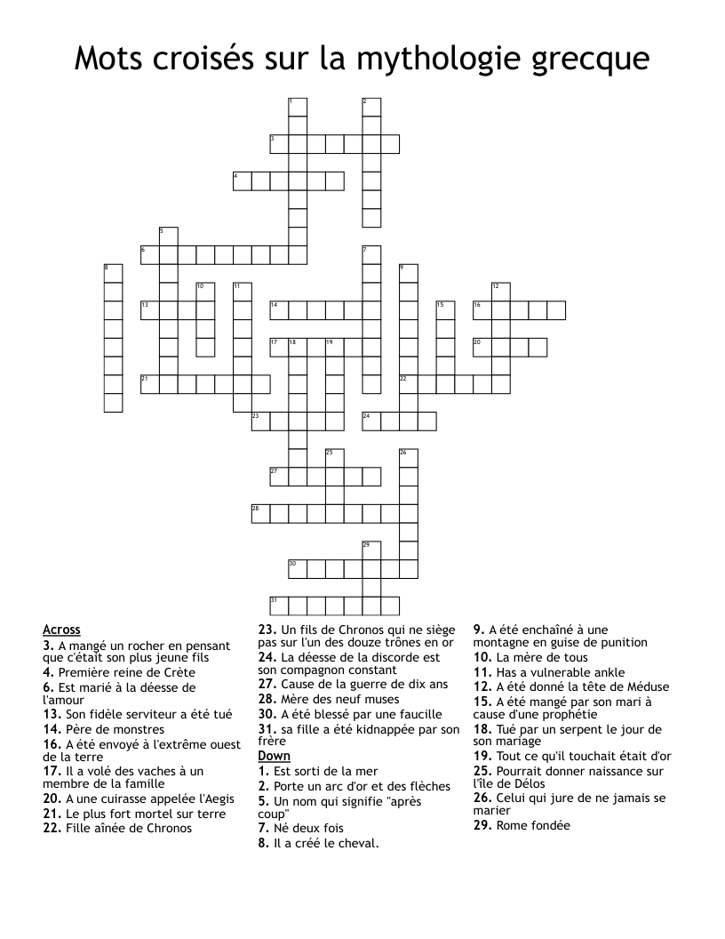 Mots Crois s Sur La Mythologie Grecque Crossword WordMint