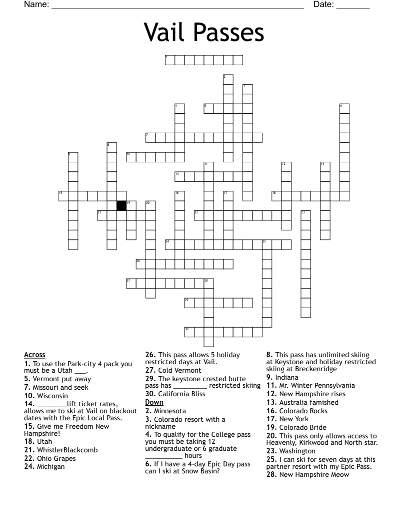 Mountain Ski Resorts Crosswords Word Searches Bingo Cards WordMint