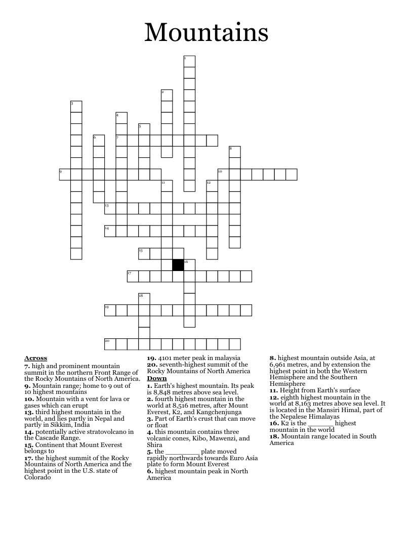 Mountains Crossword WordMint