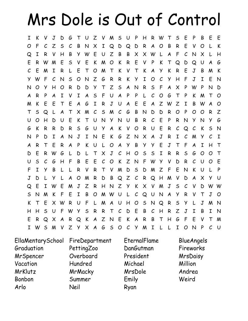 Mrs Dole Is Out Of Control Bonus Box Book Project Crossword WordMint