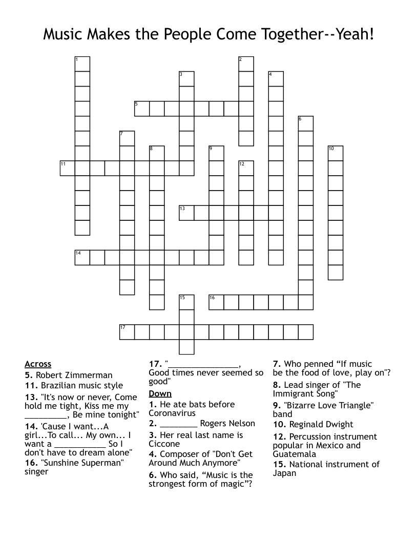 Music Makes The People Come Together Yeah Crossword WordMint