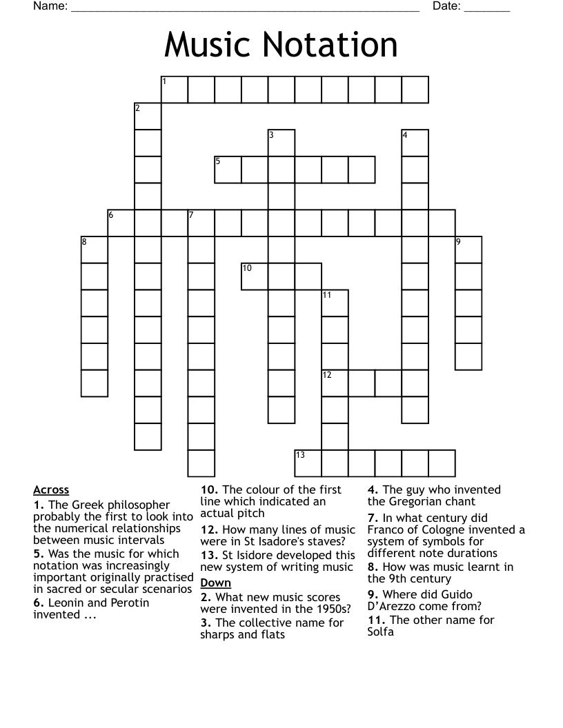 Music Notation Crossword WordMint