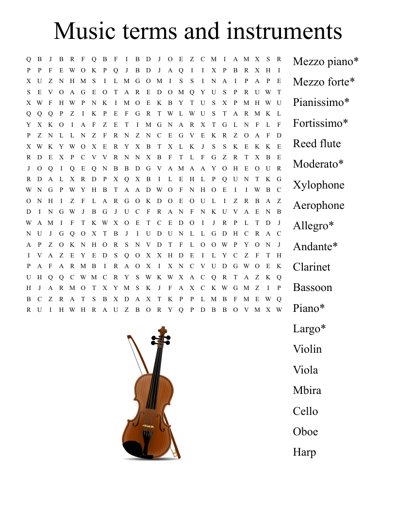 Music Worksheet WordMint
