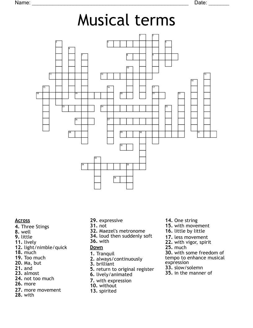 Musical Terms Crossword WordMint