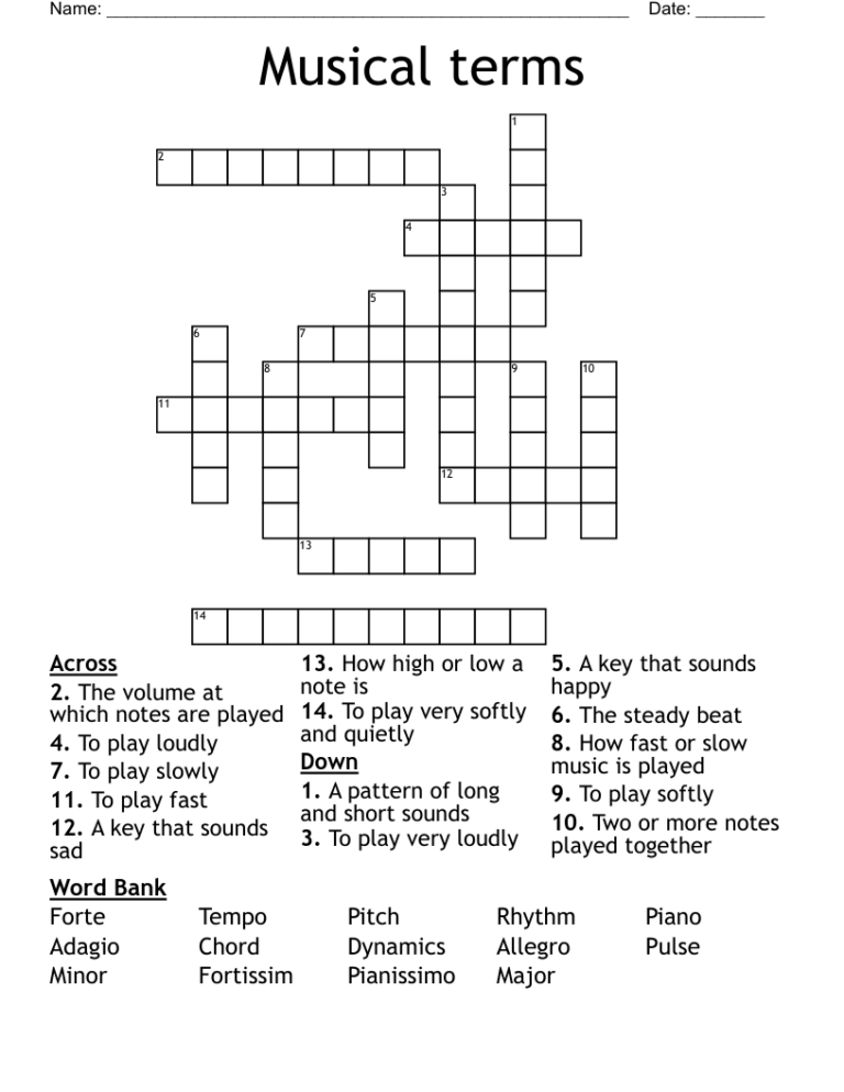 Musical Terms Crossword WordMint