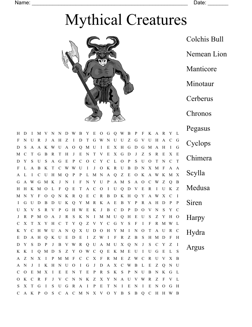Mythical Creatures Crossword WordMint