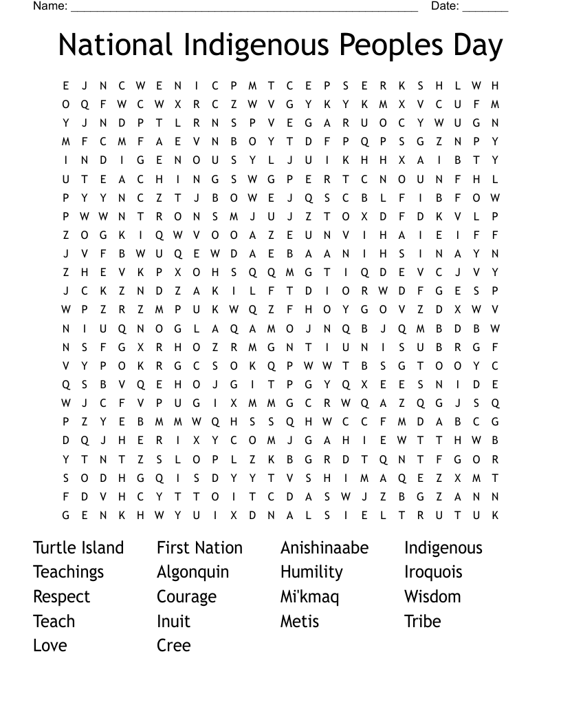 National Indigenous Peoples Day Word Search WordMint National Indigenous Peoples Day Word Search WordMint