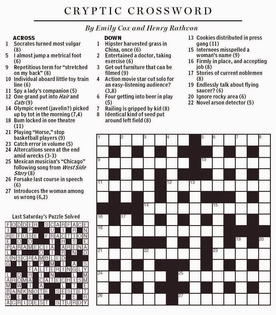 National Post Cryptic Crossword Forum Saturday January 24 2015 Cats On The Court