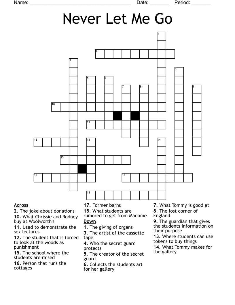 Never Let Me Go Crossword WordMint