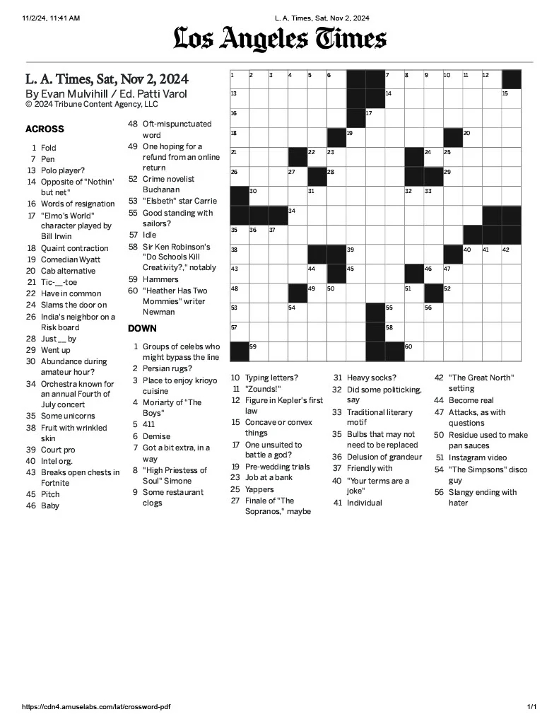 free la times crossword