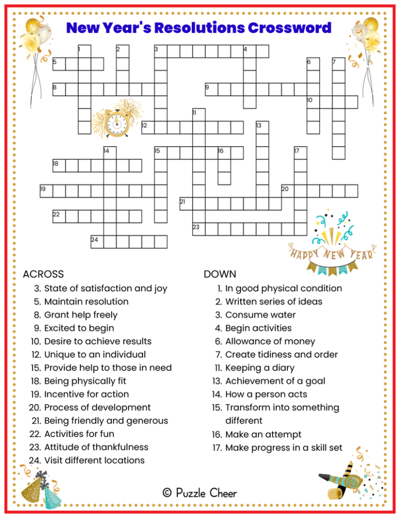 New Year s Resolutions Crossword Puzzle Puzzle Cheer