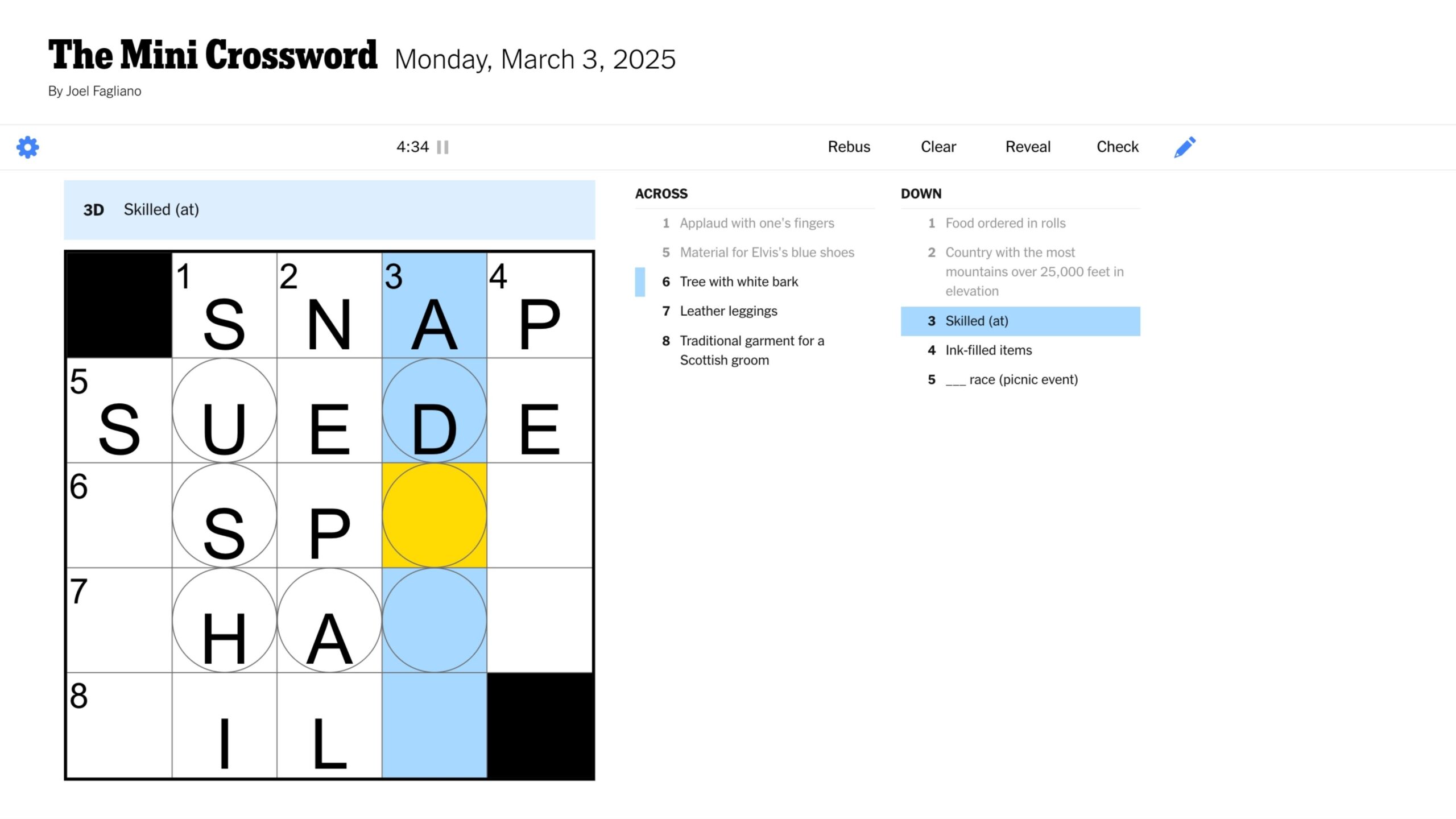 the mini crossword hints