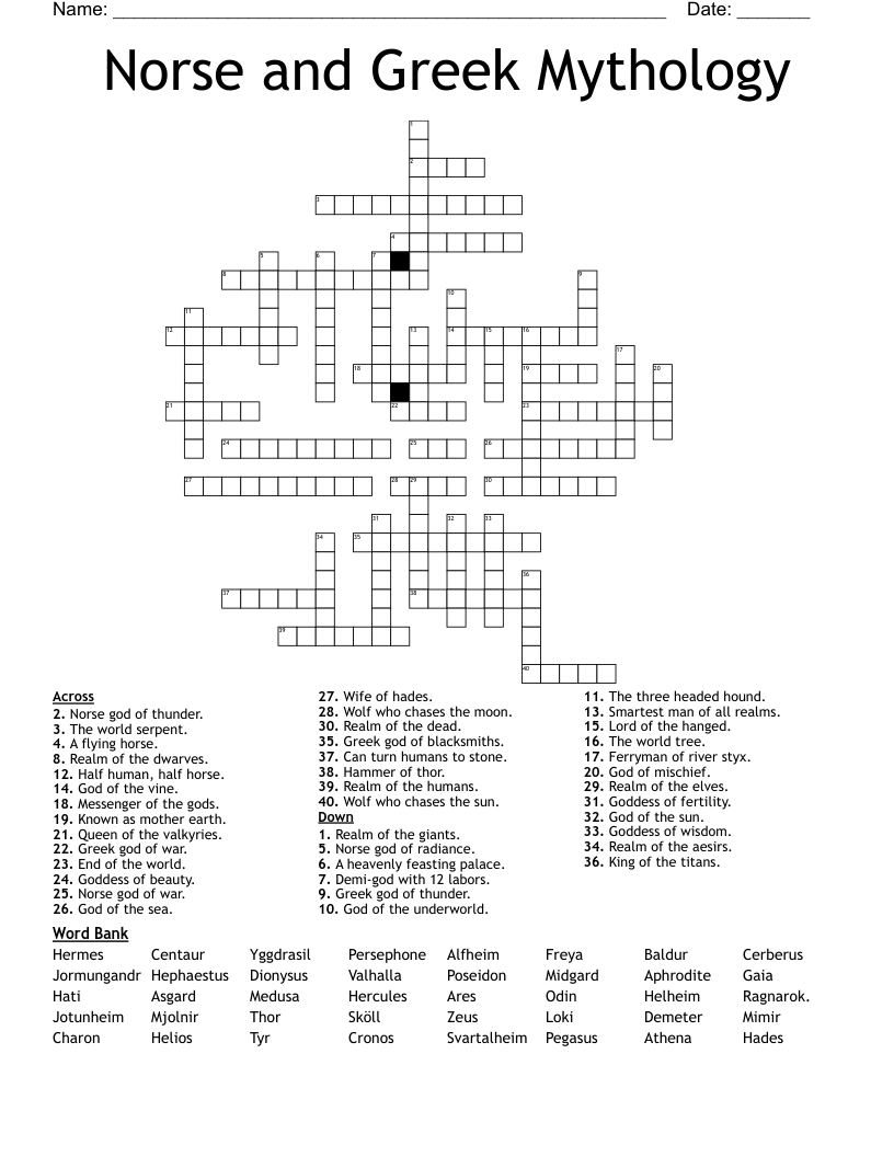 Norse And Greek Mythology Crossword WordMint