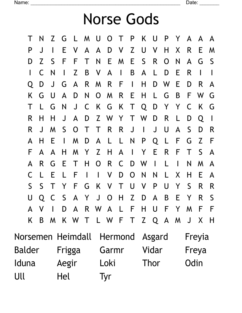 Norse Gods Word Search WordMint