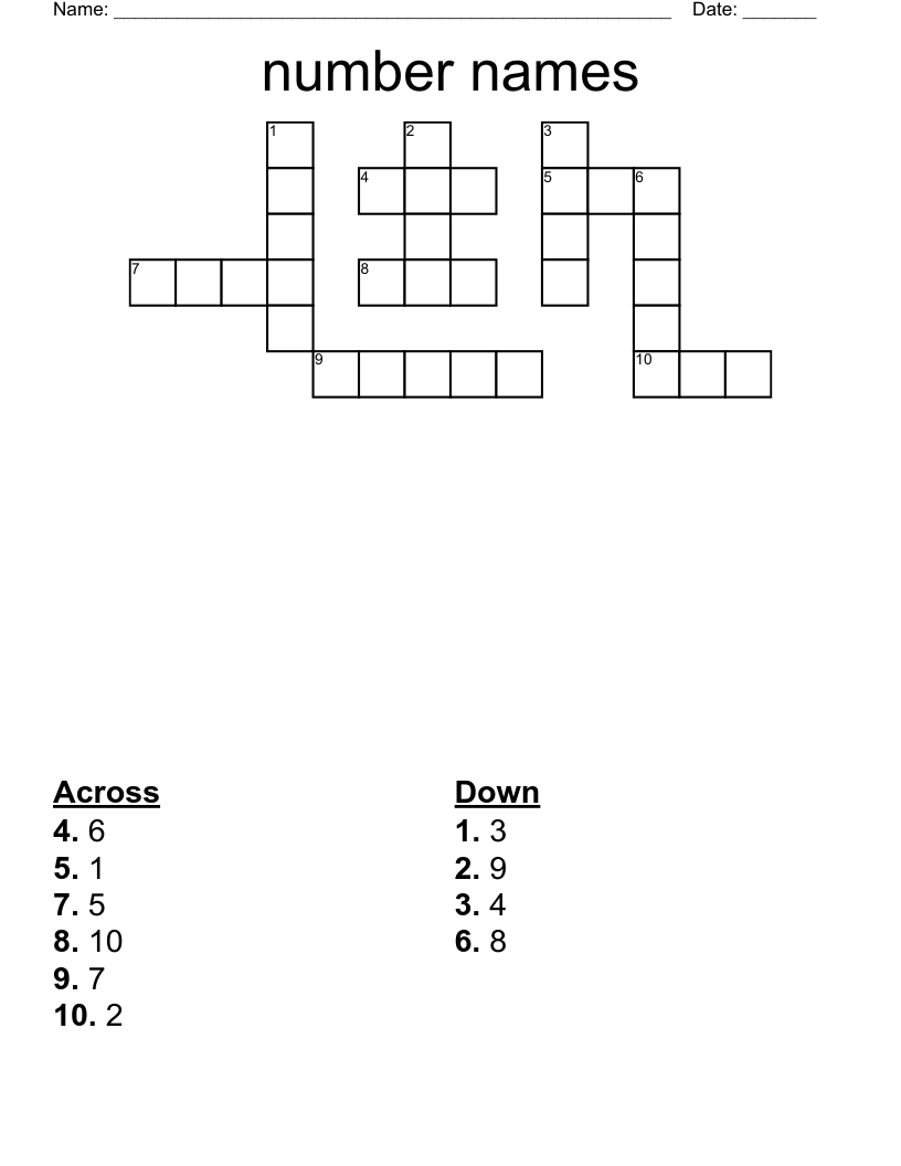 Number Names Crossword WordMint
