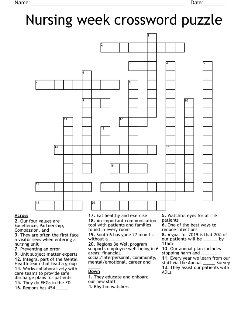 Nursing Week Crossword Puzzle WordMint