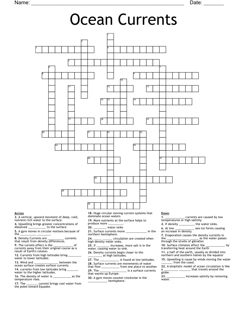 Ocean Currents Crossword WordMint