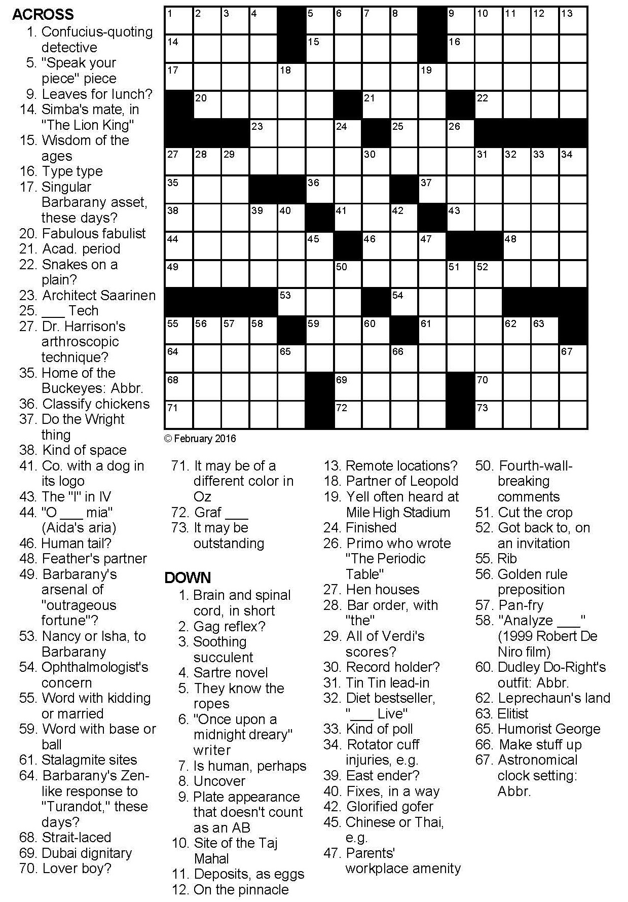 Off the Cuff Puzzle Crossword Puzzle