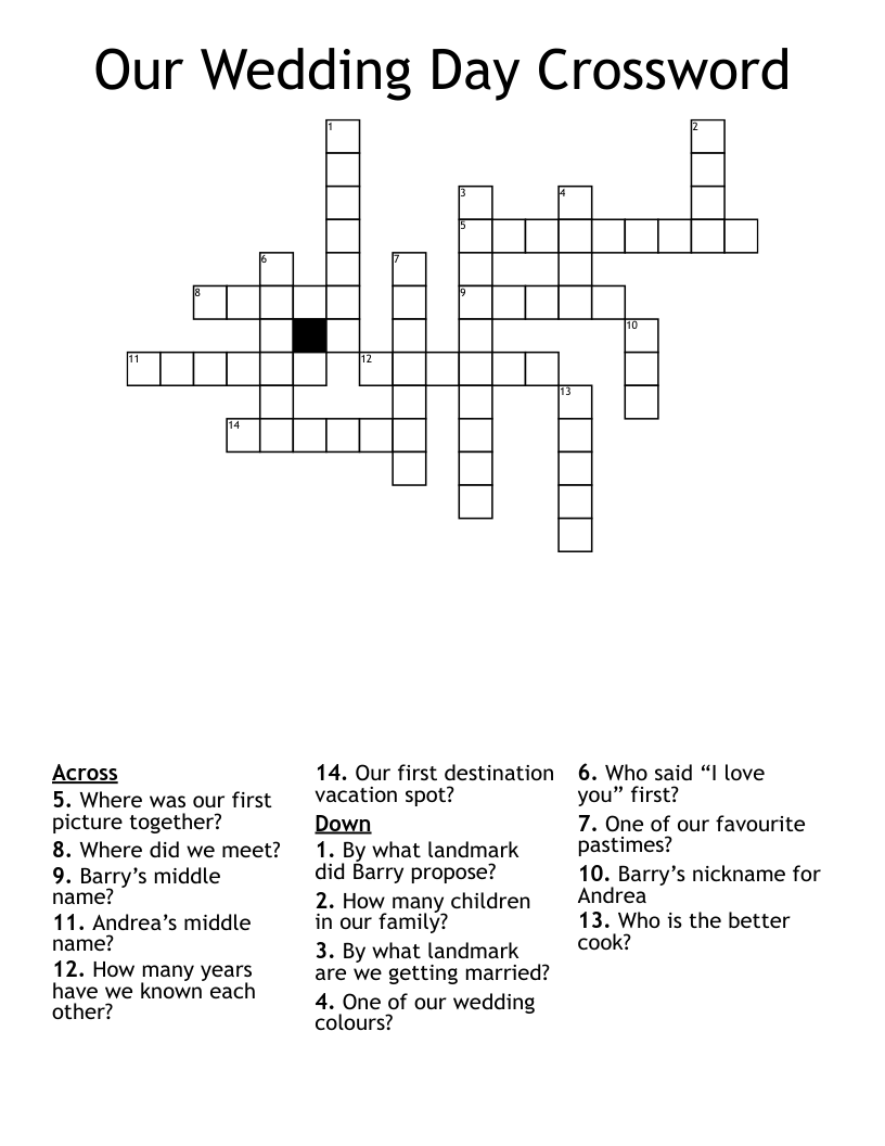 Our Wedding Day Crossword WordMint