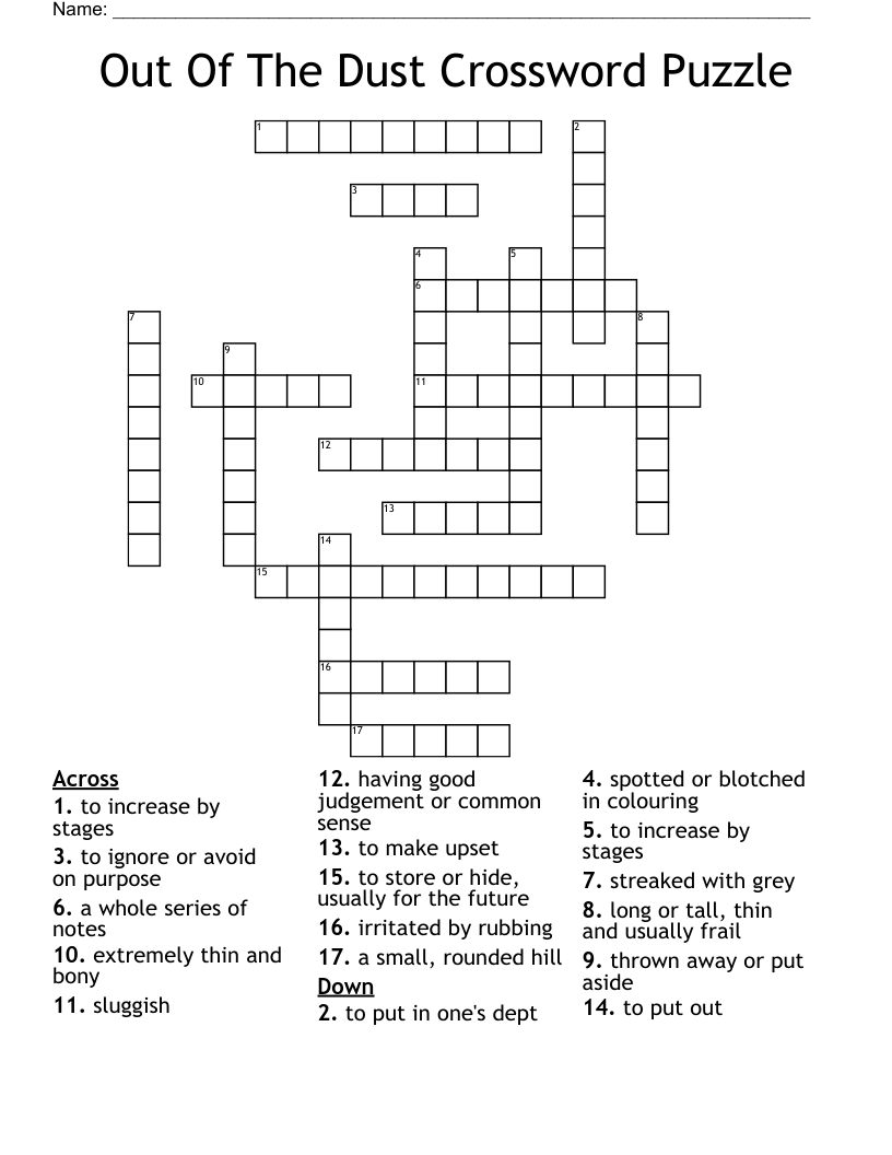 Out Of The Dust Crossword Puzzle WordMint