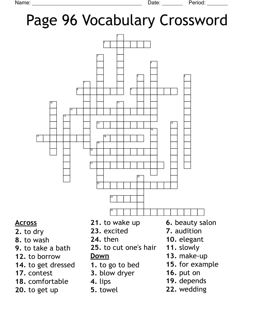 Page 96 Vocabulary Crossword WordMint