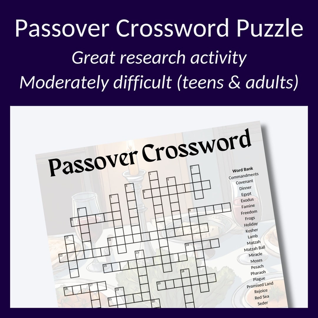 Passover Crossword Puzzle For Parties Or To Learn About Passover Great Cross Word Puzzle For Adults Or Students 10 Or Grade 4 Etsy