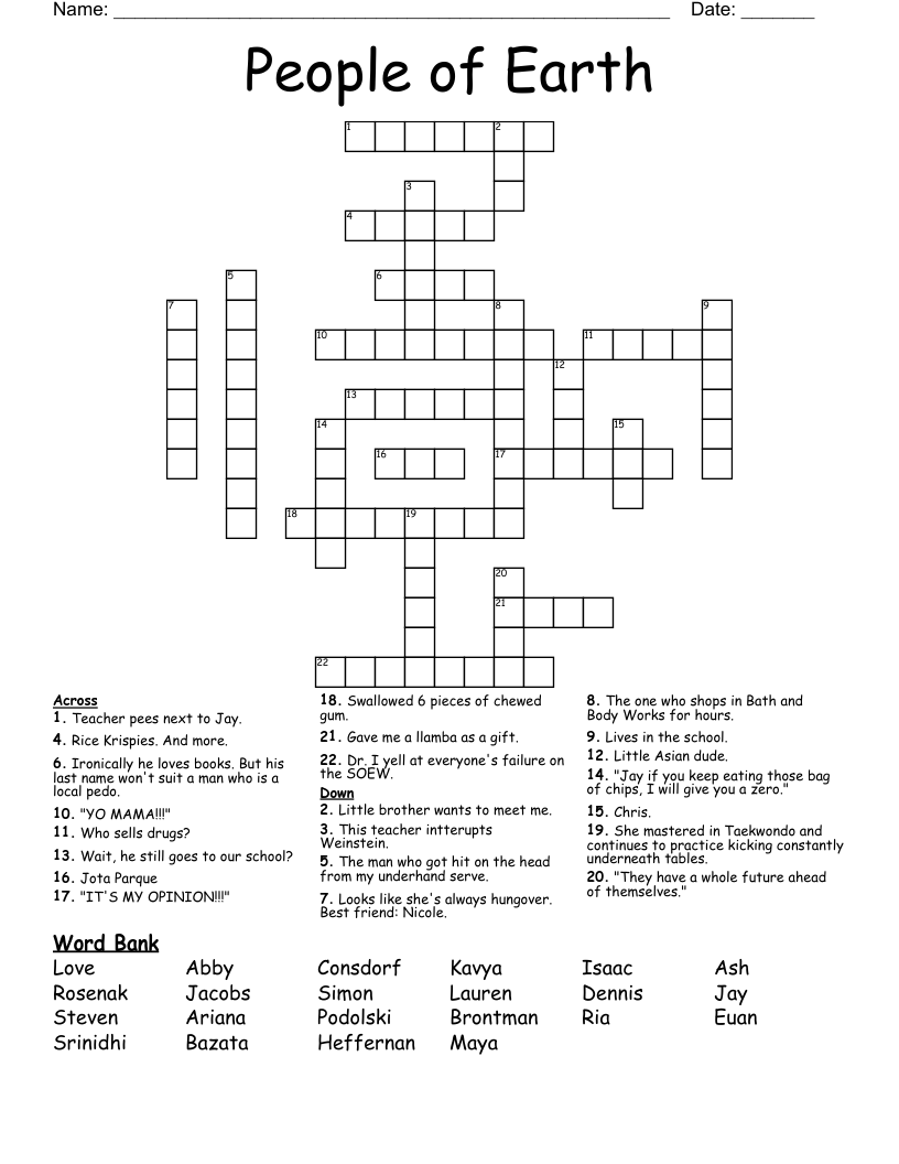 People Of Earth Crossword WordMint