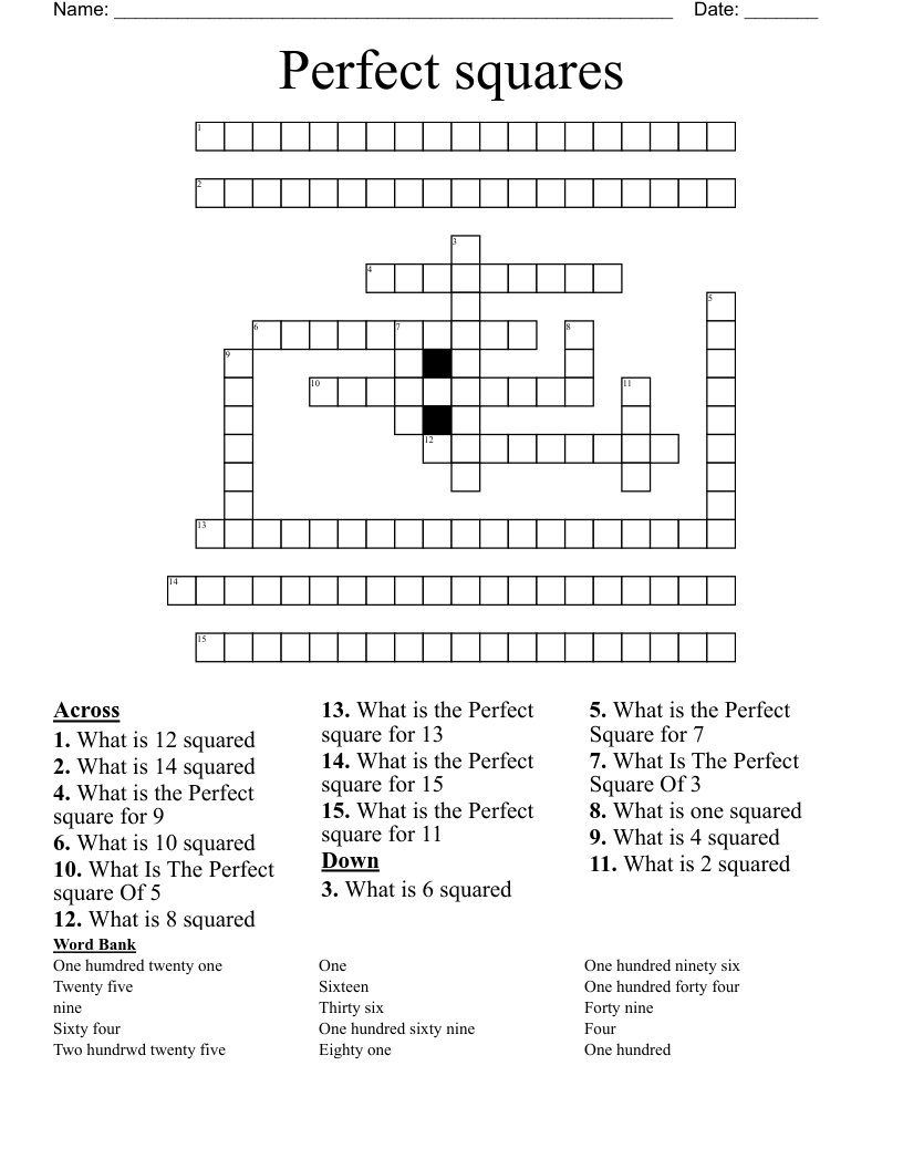 Perfect Squares Crossword WordMint