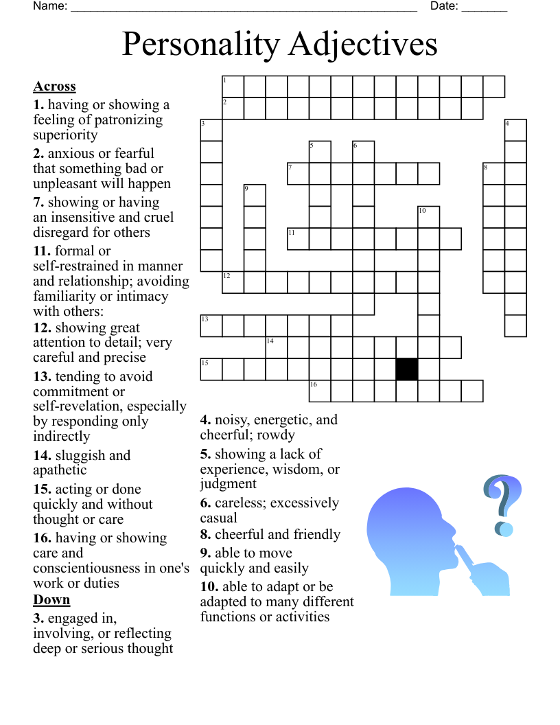 Personality Adjectives Crossword WordMint