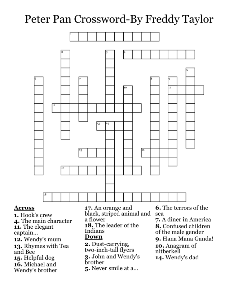 Peter Pan Crossword By Freddy Taylor WordMint