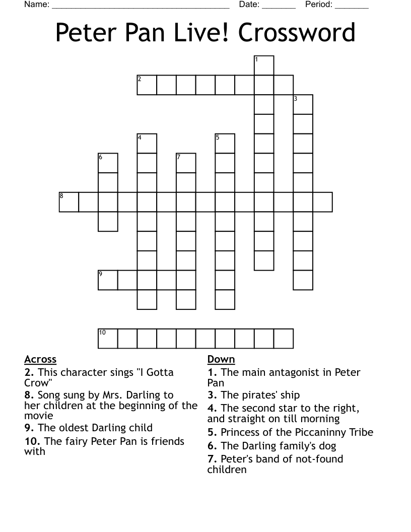 Peter Pan Crossword WordMint