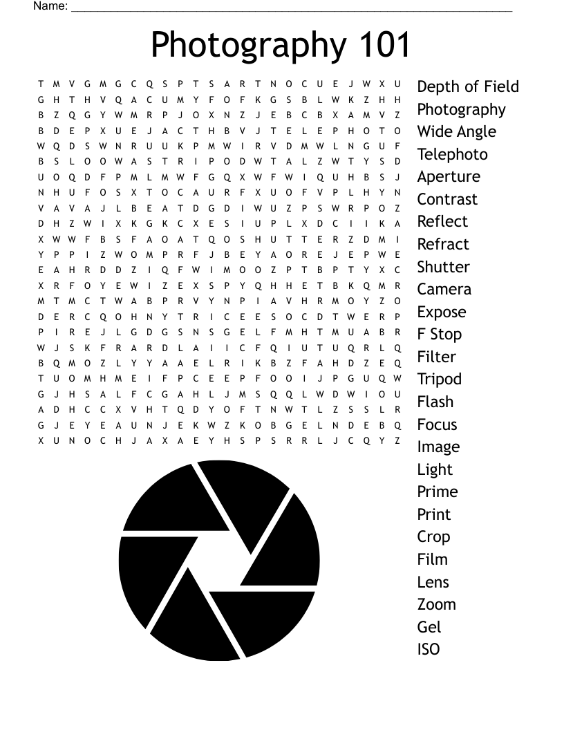 Photography Terms Crossword WordMint
