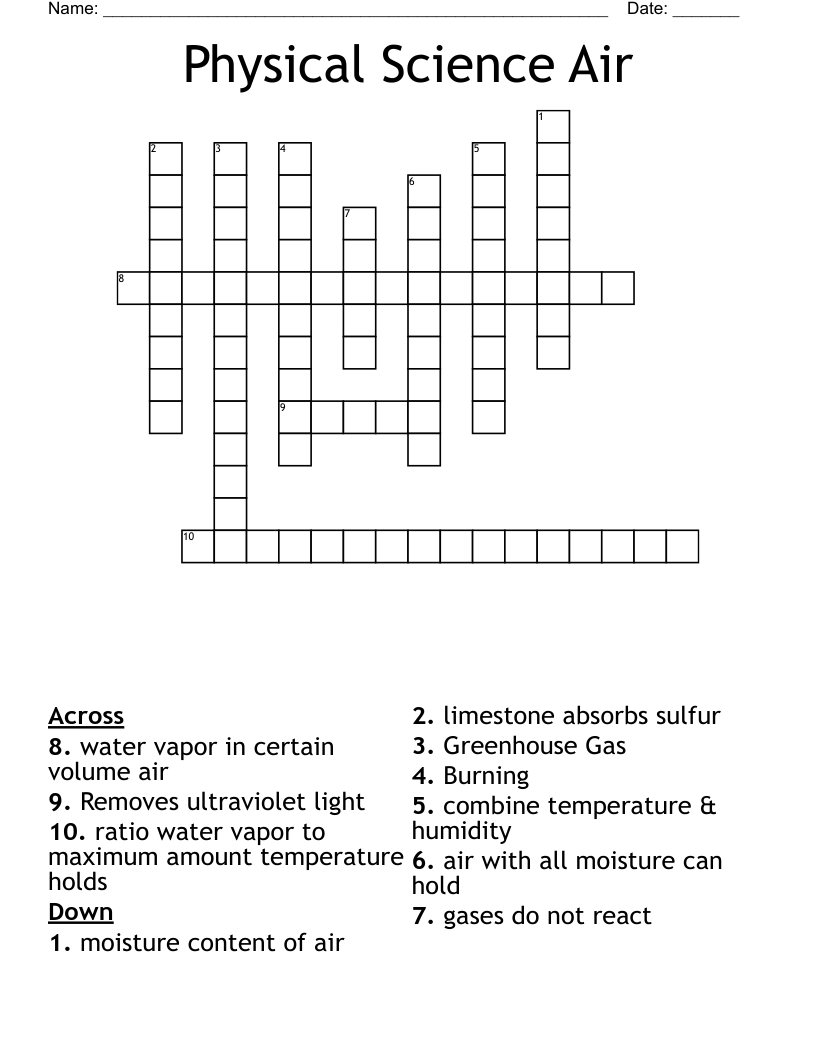 Physical Science Air Crossword WordMint