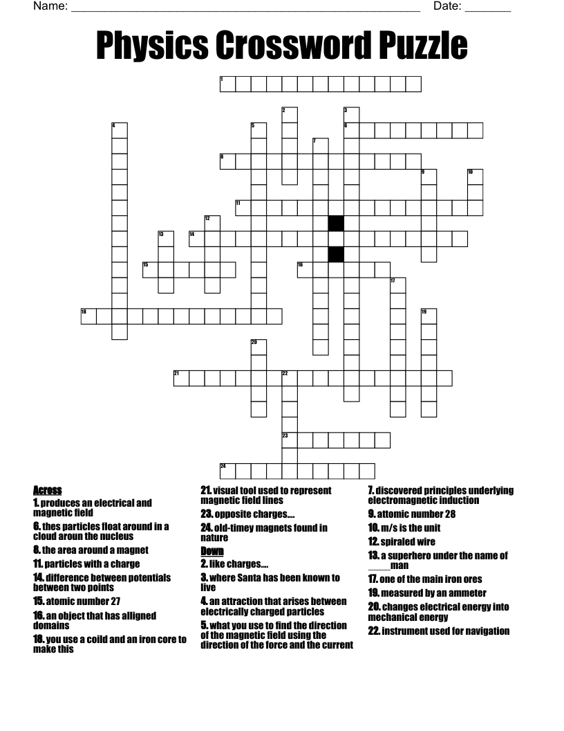 Physics Crossword Puzzle WordMint