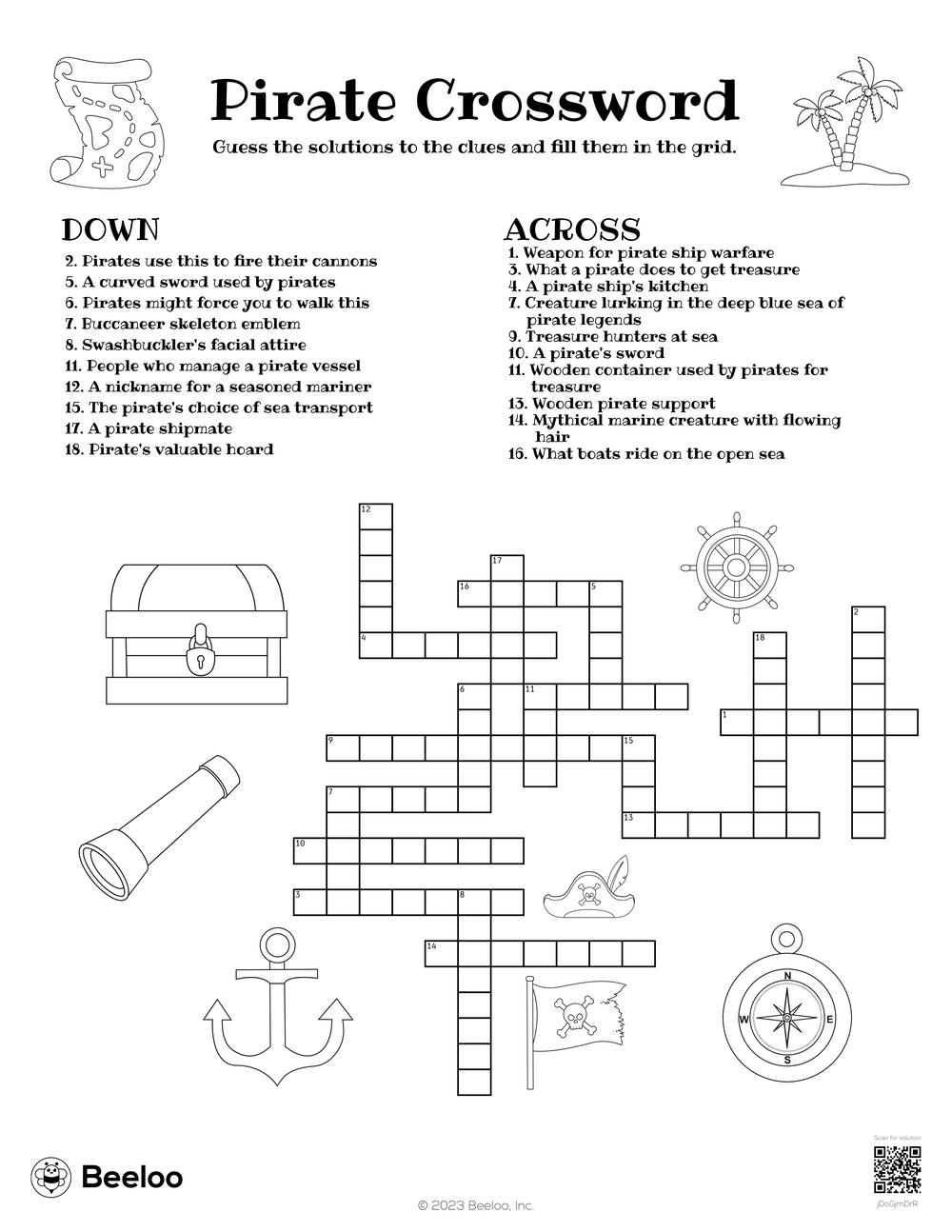 Pirate Crossword Beeloo Printable Crafts And Activities For Kids