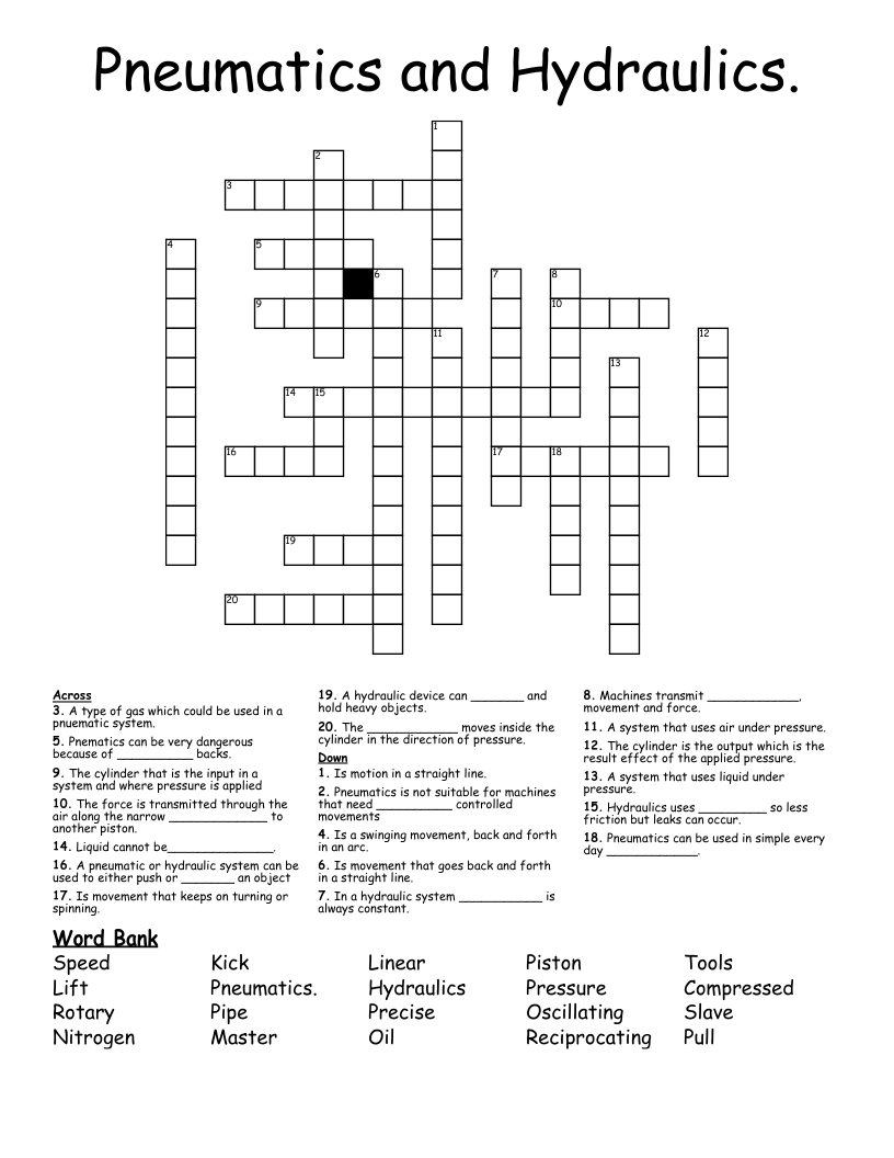 Pneumatics And Hydraulics Crossword WordMint
