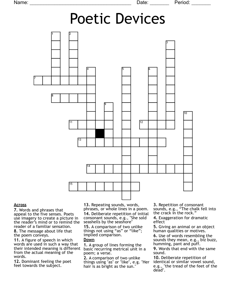 Poetic Devices Crossword WordMint