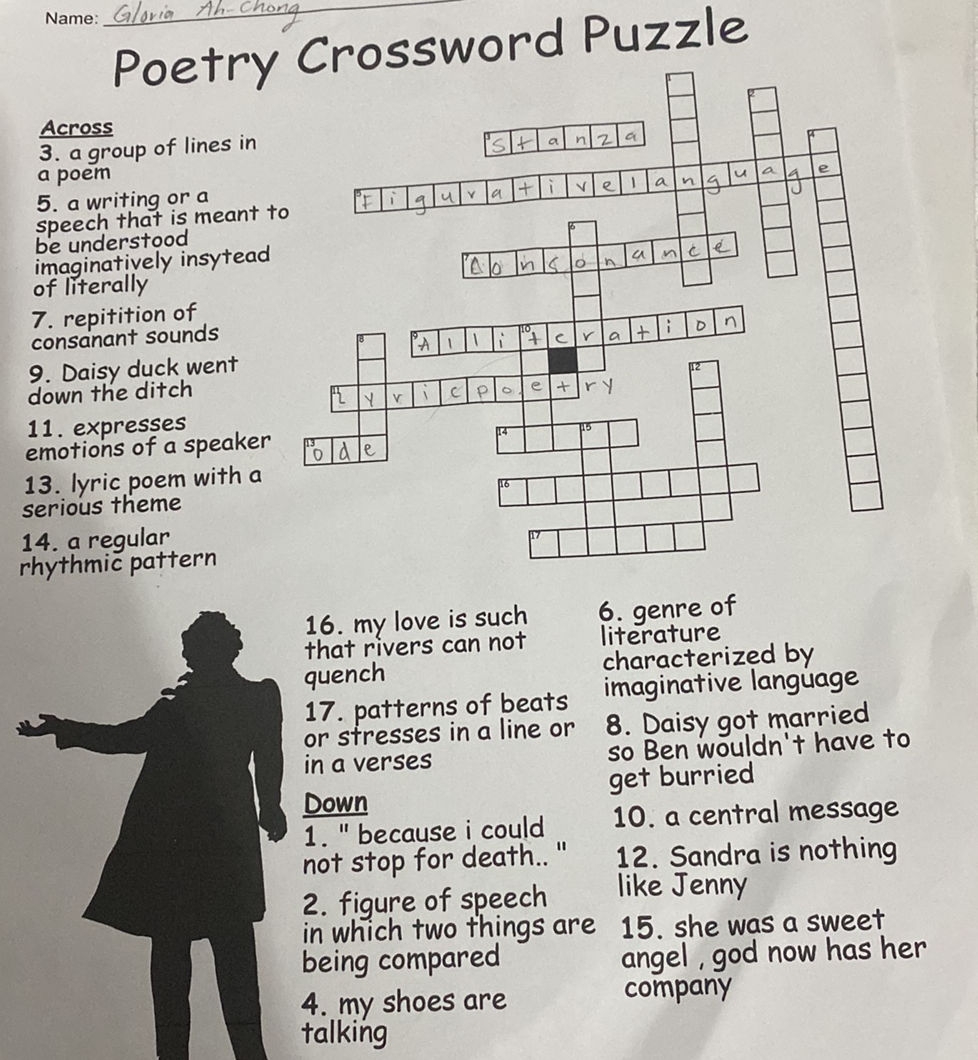Poetry Crossword Puzzle Across 3 A Group StudyX