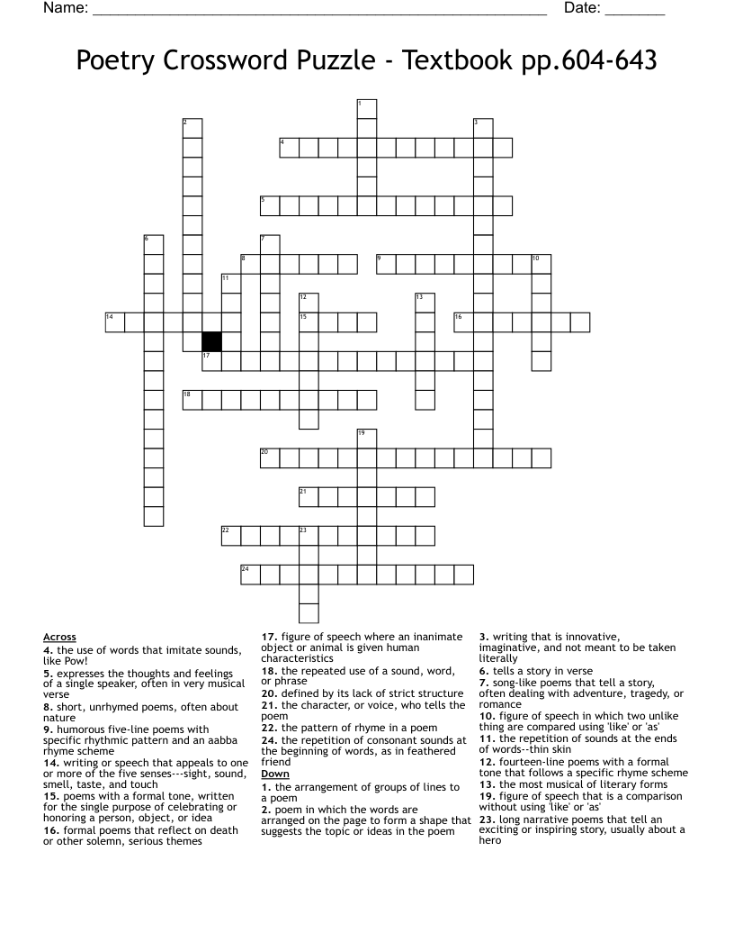 Poetry Crosswords Word Searches Bingo Cards WordMint