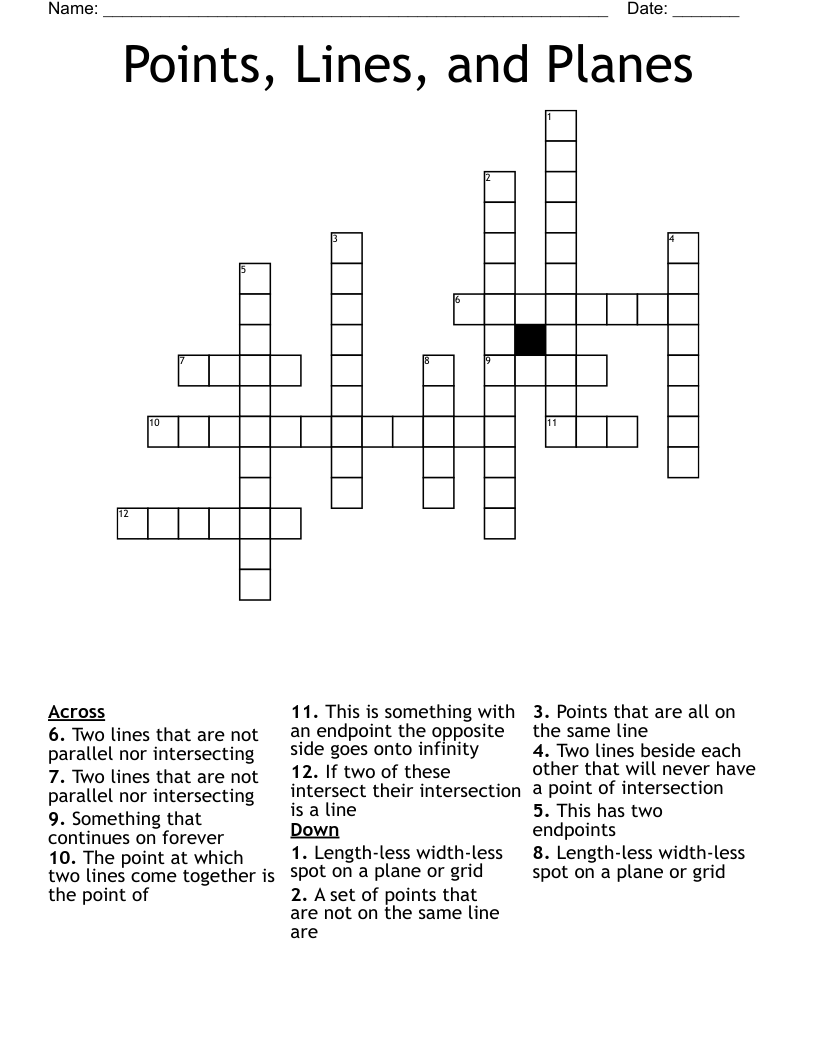 Points Lines And Planes Crossword WordMint