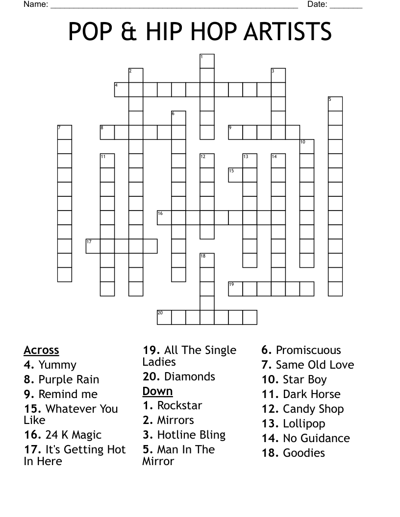 POP HIP HOP ARTISTS Crossword WordMint