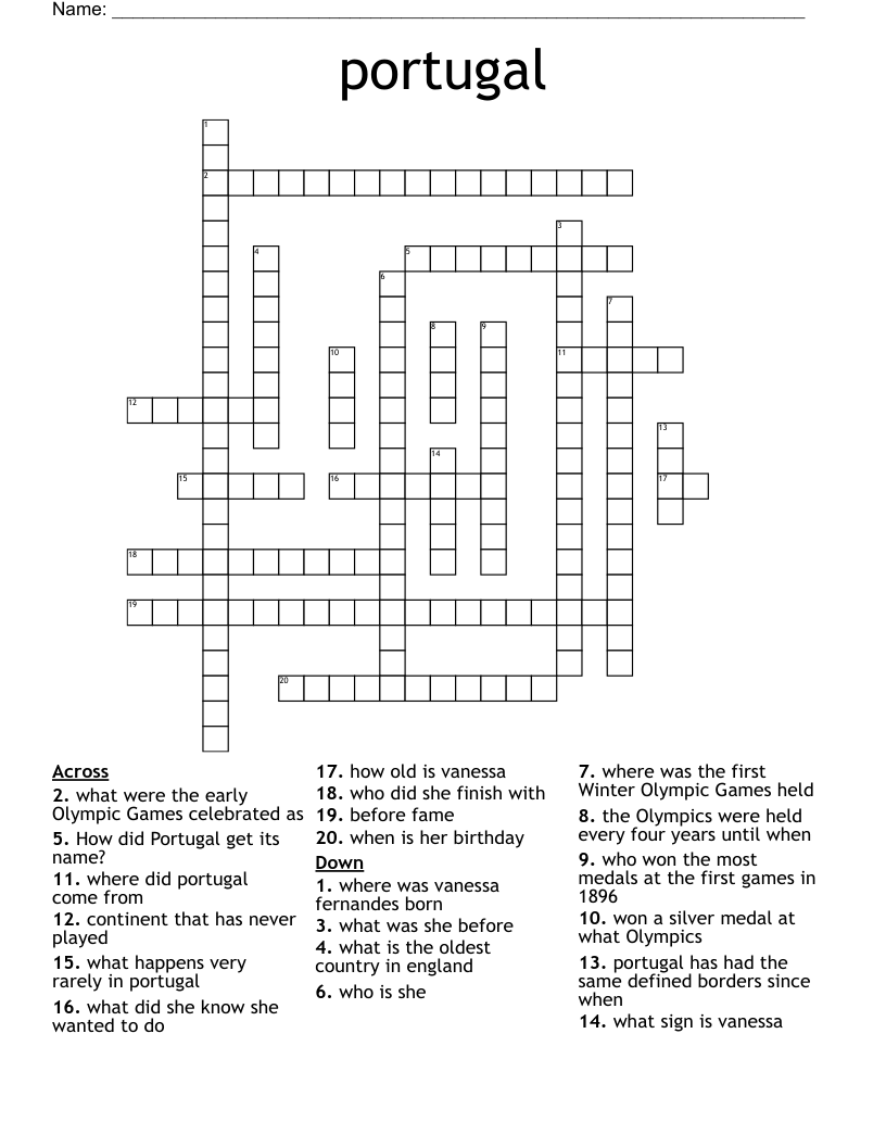 Portugal Crossword WordMint